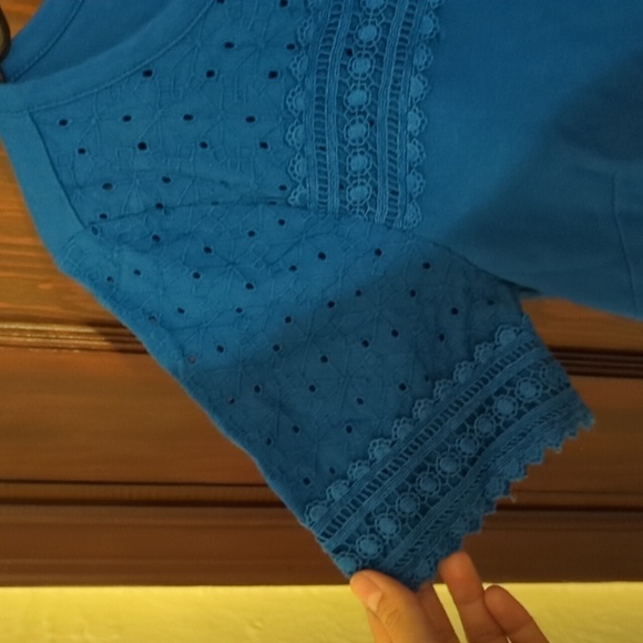 Talbots Cobalt Blue Crochet Short Sleeve Cotton Sheath Dress Size Medium Petite - Picture 5 of 7